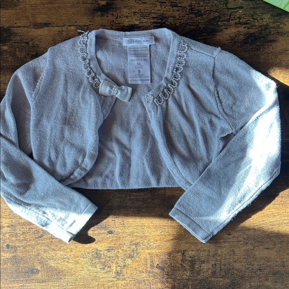 Bonnie Jean Metallic Cardigan with Beaded Trim